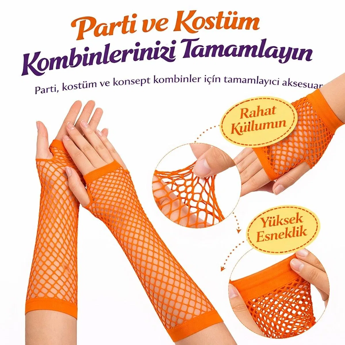 80’ler 90’lar Retro Turuncu File Parmaksız Eldiven 26 Cm görsel 2