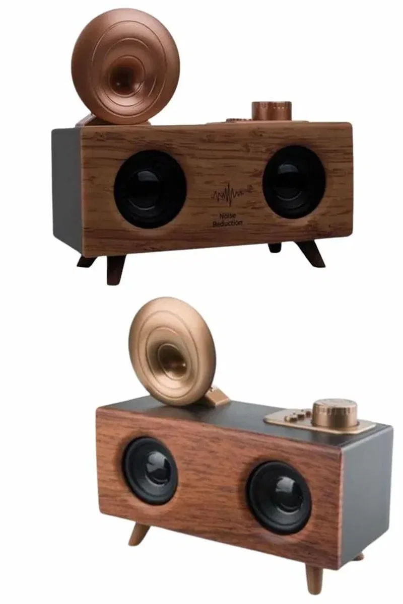Bluetooth Nostalji Speaker Radyo Gramofon Ahşap Renk Vintage görsel 4