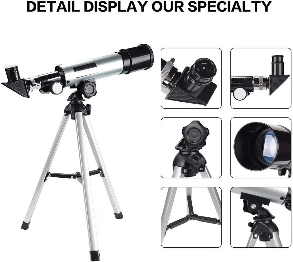 50x360 Mini Teleskop Kara Uzay Teleskobu Aliminyum Gövde Tripodlu görsel 3