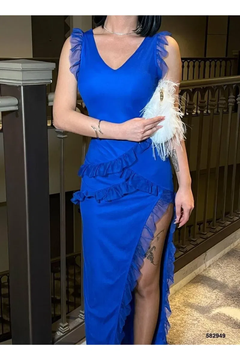 Kadın Trend Model V Yaka Kolsuz Slim Yırtmaçlı Elbise görsel 2