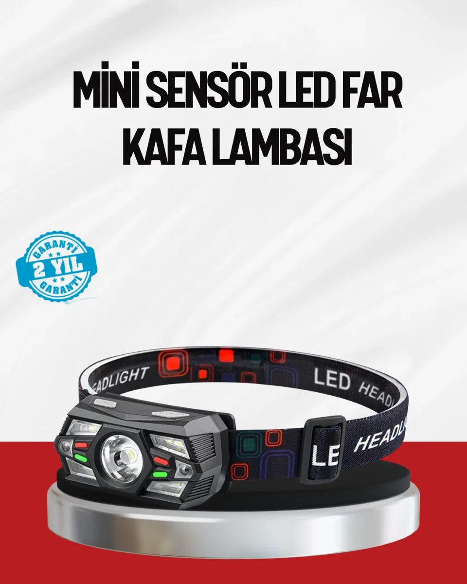 Sensörlü LED Kafa Lambası Kırmızı Beyaz Işık Ayarlanabilir