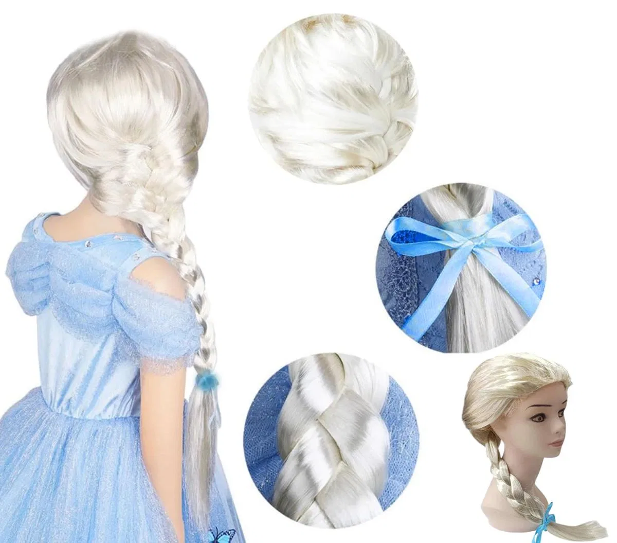 Platin Altın Dore Renk Karlar Ülkesi Elsa Frozen Peruğu Çocuk Boy görsel 2