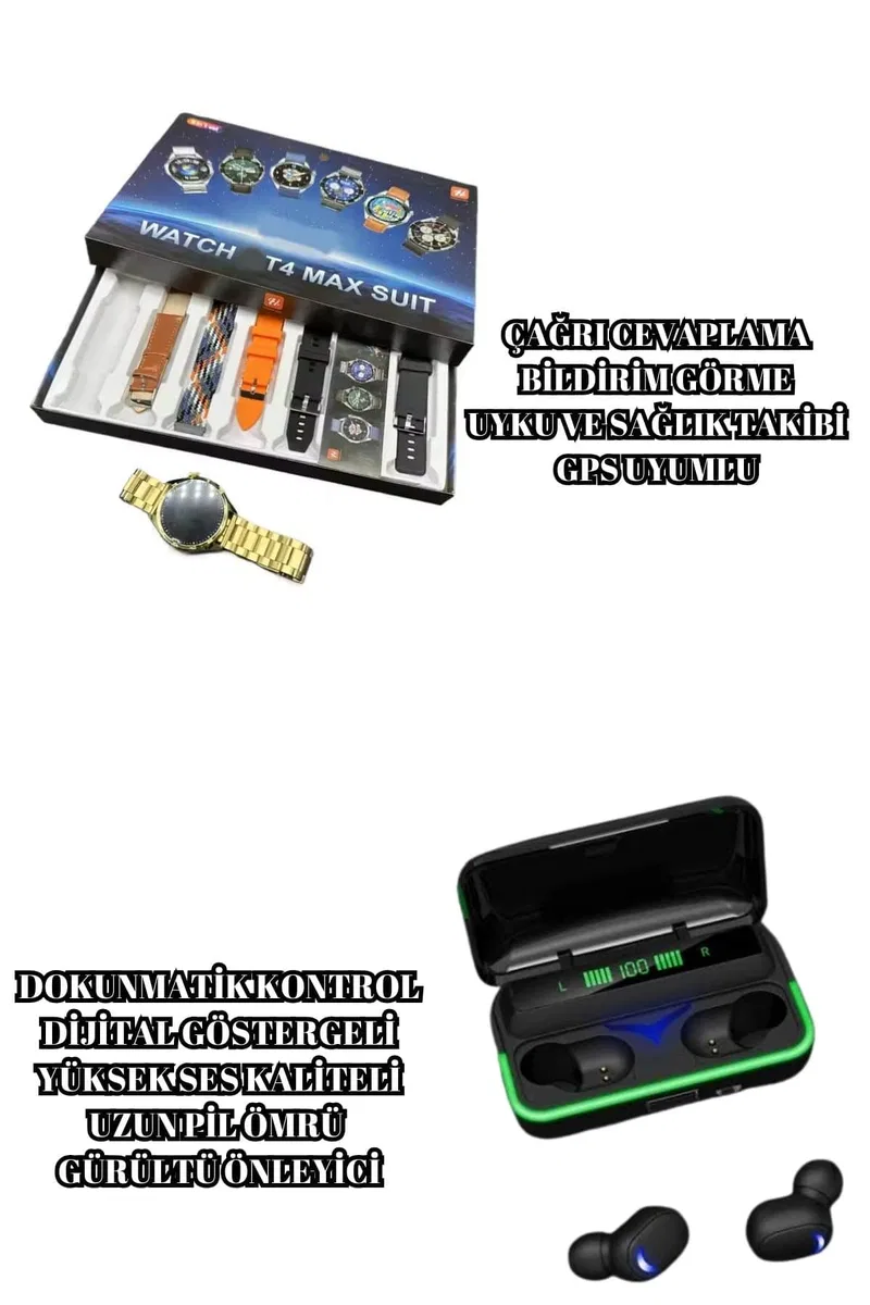 Powerbank Bluetooth Kulaklık Ve Akıllı Saat 7 Kordonlu Metal Kordon Plastik Kordon görsel 2