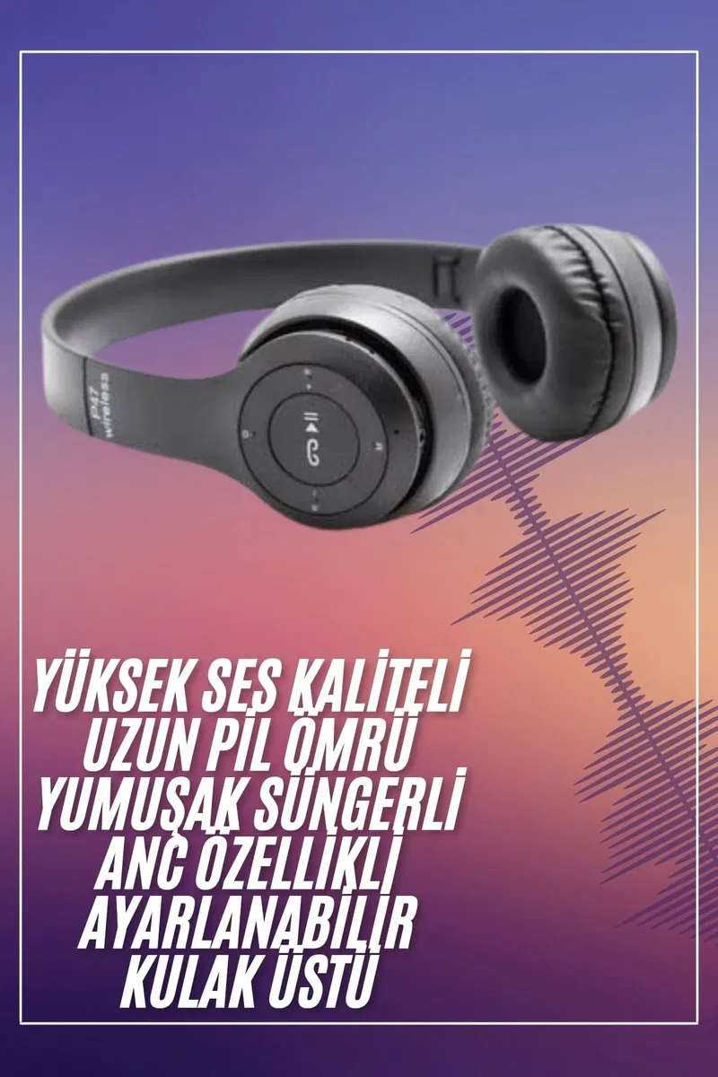 Bluetooth Kablosuz Kulaklık Siyah Wireless 5. 0 Kulak Üstü Uzun Pil Ömrü görsel 2