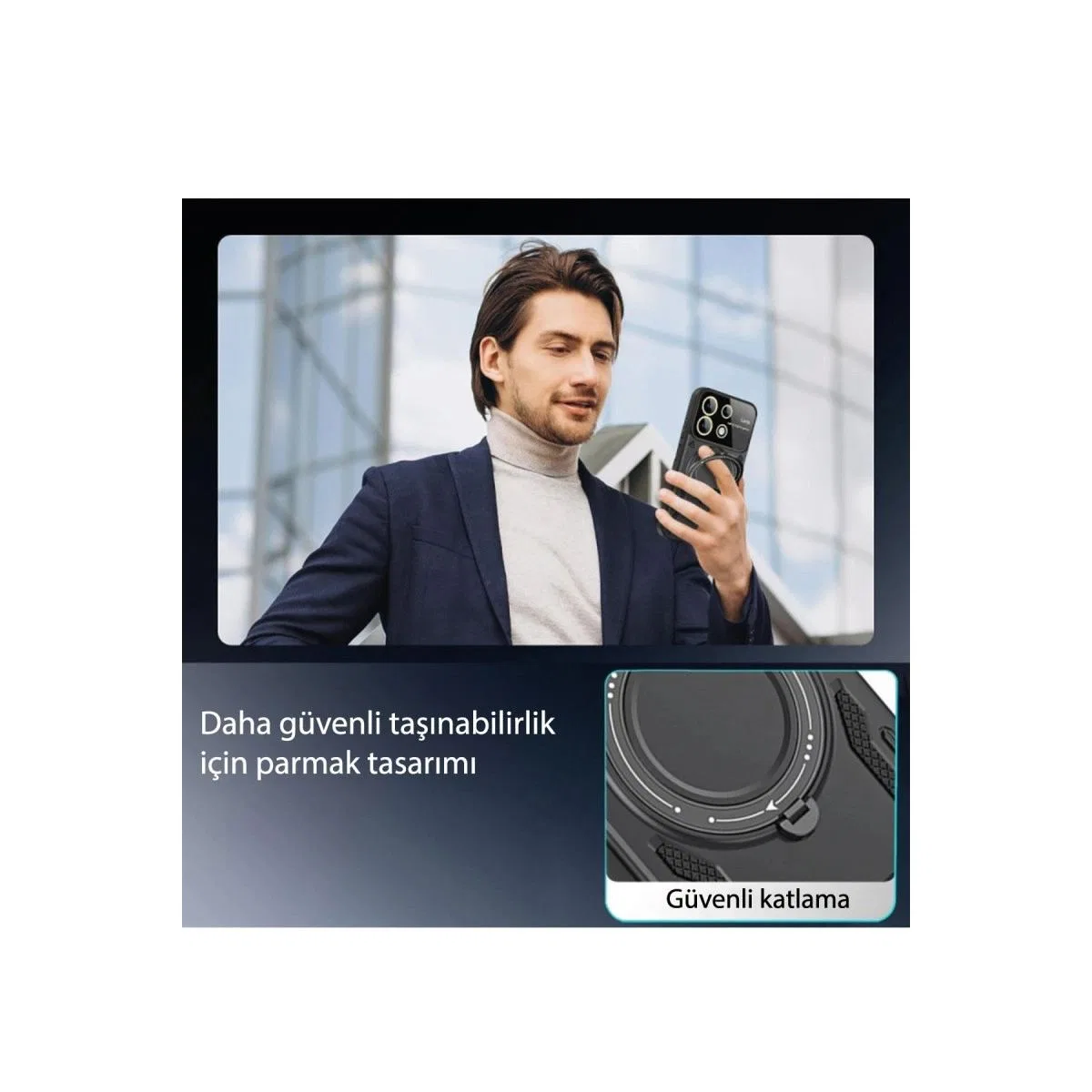 Xiaomi Redmi Note 13 Pro 5g Kılıf Joy Lens Standlı Kapak - Lacivert görsel 4