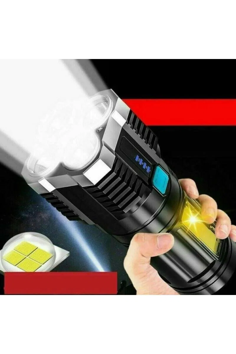 Ultra Parlak El Feneri Usb Şarj 4 Led+yan Cob Led Taktik Günlük Hayat Kamp Avcılık El Feneri görsel 5