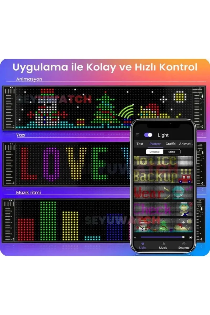 Led Ekran Matrix Panel Cama Yapışan En Büyük Boy 16x96 Led Sayısı Araba Yazısı 12cm-59. 5cm görsel 4
