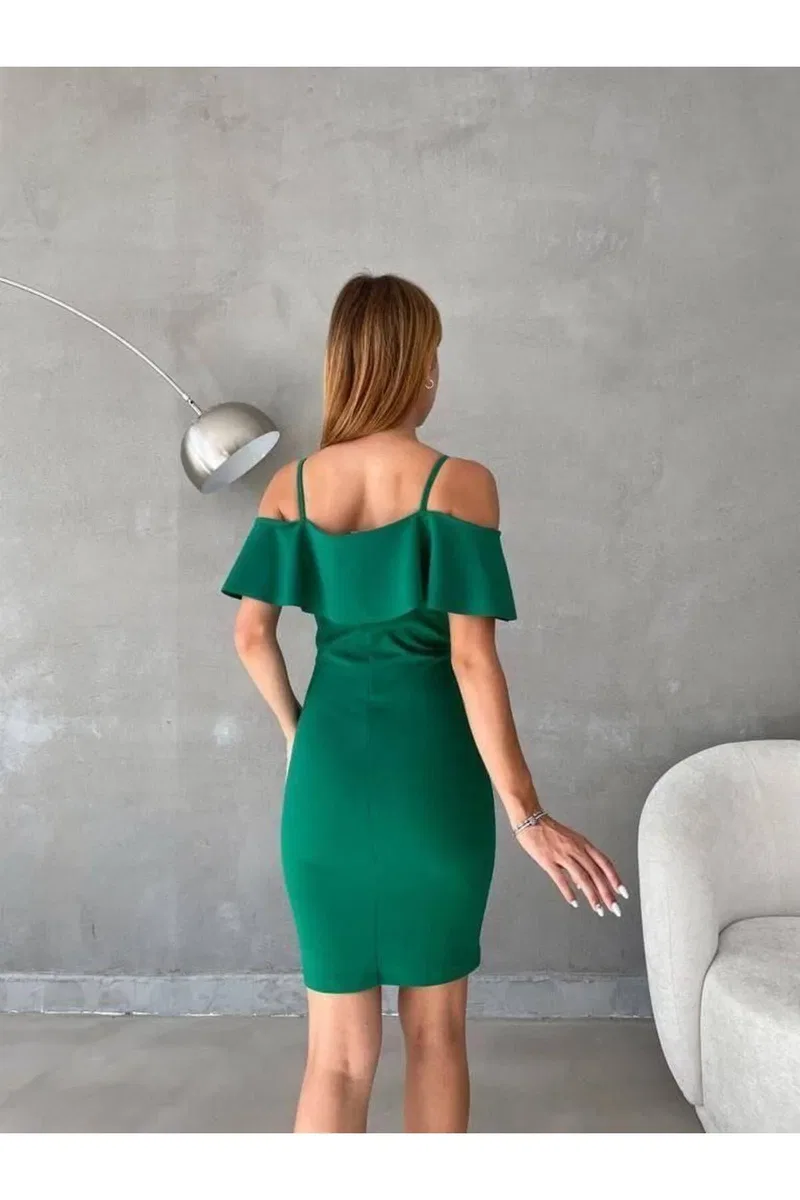 Kadın Minimal Tasarım Gömlek Yaka Volanlı Fırfırlı Elbise görsel 4