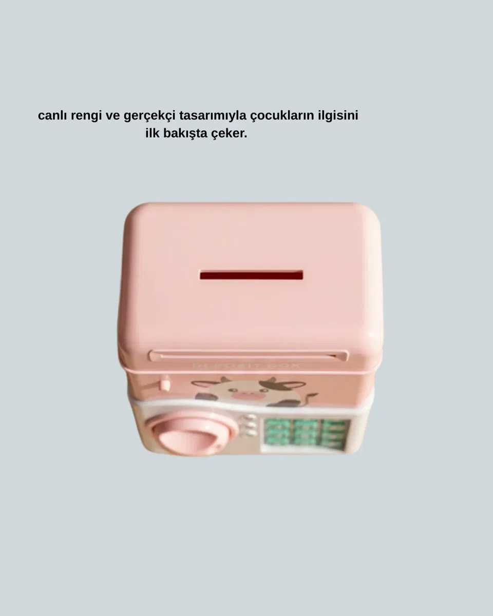 Pembe Elektronik Şifreli Otomatik Para Çeken ATM Kumbarası görsel 3