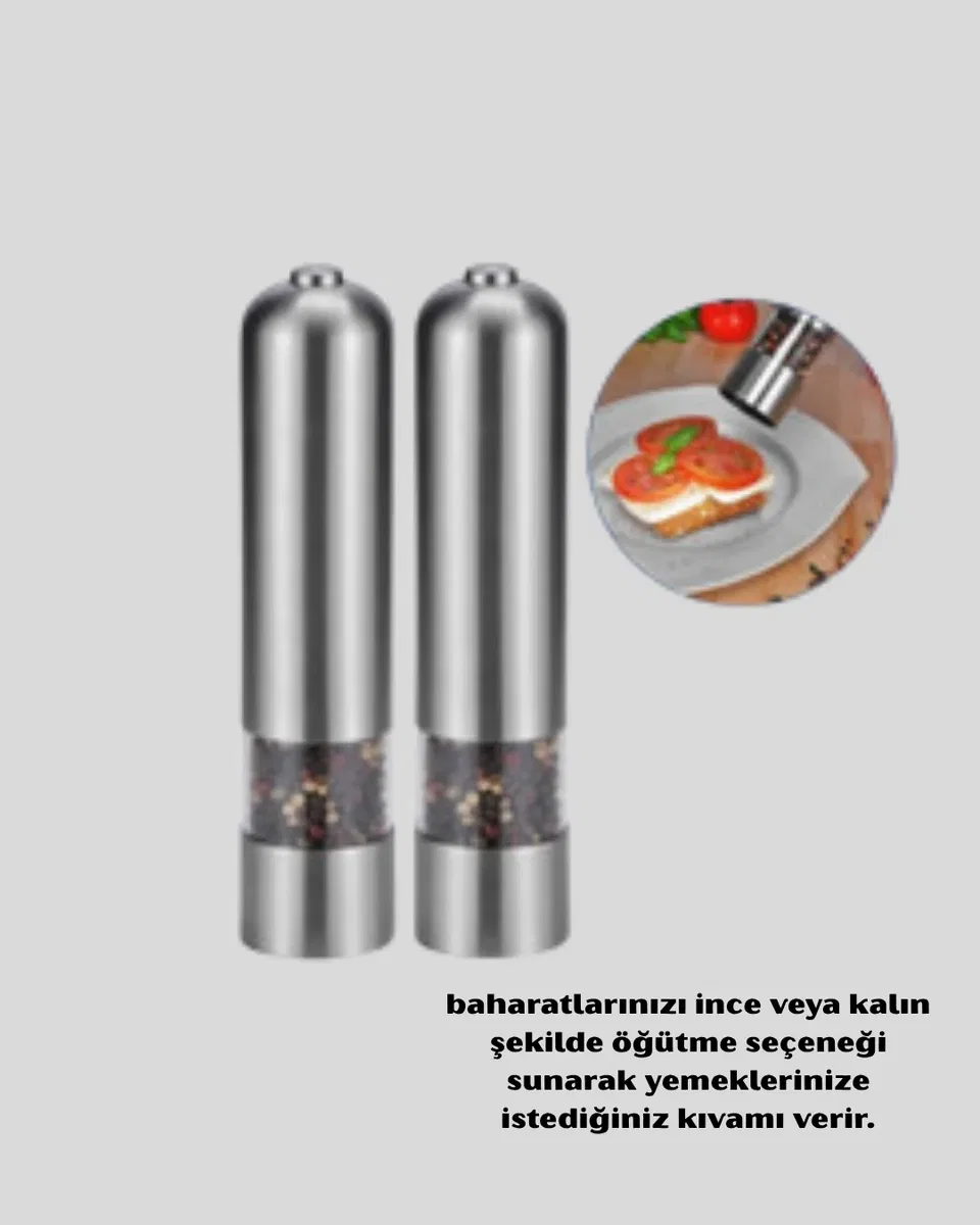 Modern Otomatik Baharat Öğütücü Seti – Pilli, Paslanmaz Çelik, LED Aydınlatmalı görsel 3