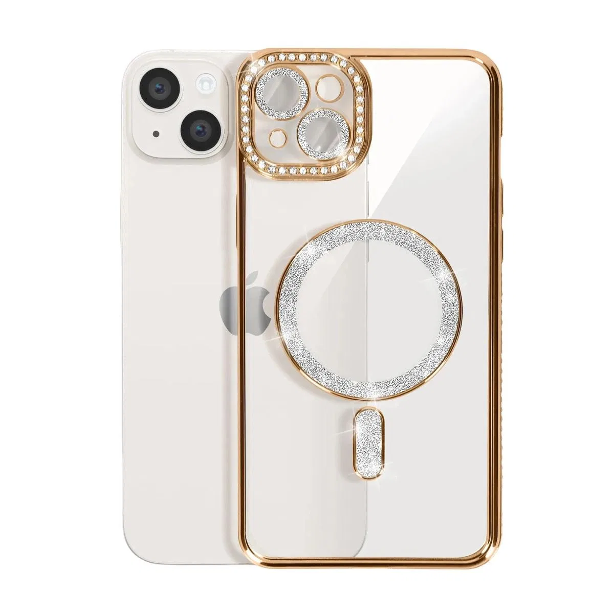 Apple İphone 15 Kılıf Joke Simli Magneticsafe Kılıf - Gold görsel 3
