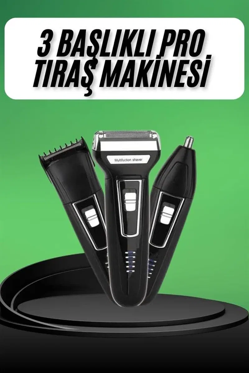 Tıraş Makinesi 3 Başlıklı T Başlıklı Hassas Ciltlere Özel Saç Sakal Vücut Kulak ve Burun görsel 2