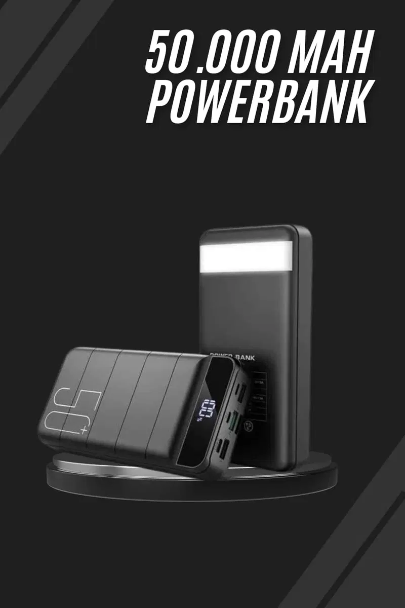 Taşınabilir Powerbank 50. 000 mAh 4 Girişli Hızlı Şarj Led Göstergeli Fenerli Şarj