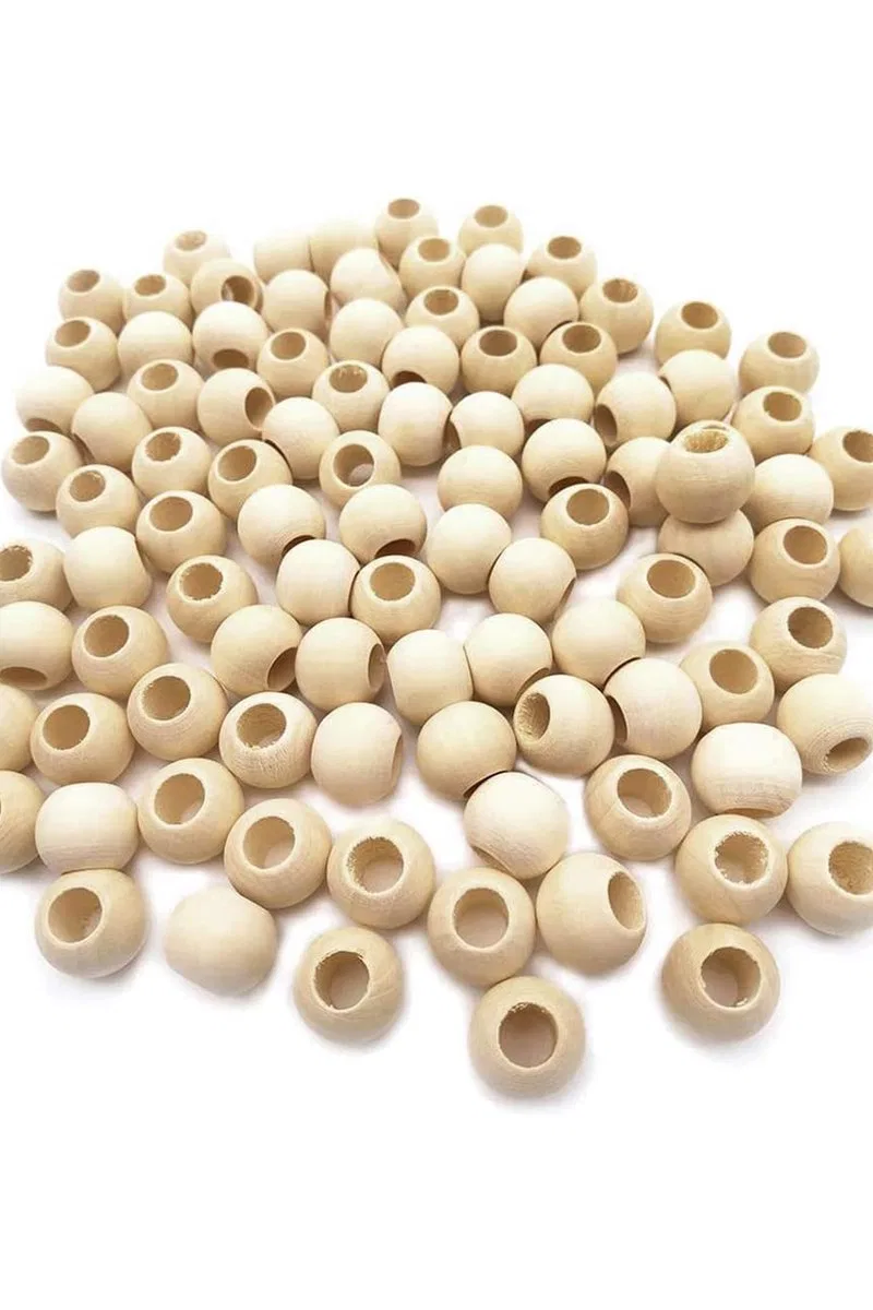 100 Gr (100 Adet) Ahşap Boncuk 15 mm çap x 10 mm Delik Doğal Yuvarlak Ahşap Makrome El İşi Çanta görsel 6