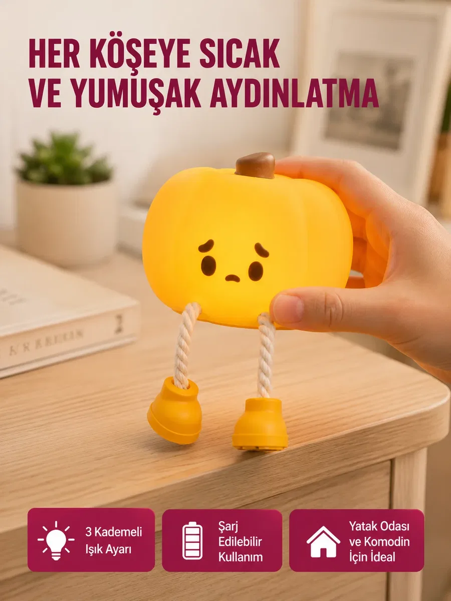 Pumpkin LED Night Light Dokunmatik Şarjlı Silikon Gece Lambası Yeni Nesil