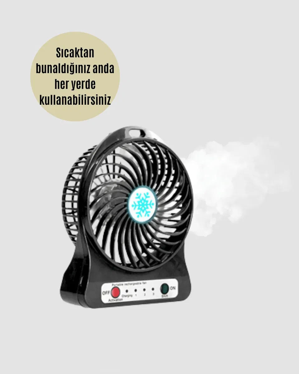 Mini Vantilatör Masaüstü – USB Girişli, Şarjlı, 3 Kademe, Sessiz Motor, Işıklı görsel 5