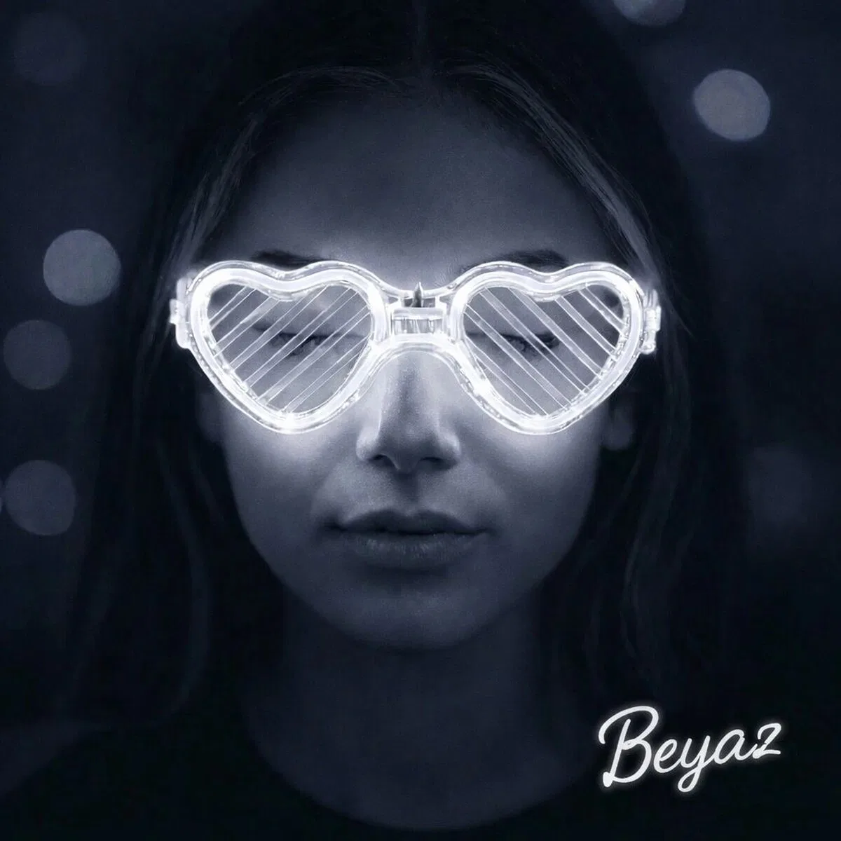 Beyaz Led Işıklı Kalp Gözlük – 3 Modlu Parti Glow Gözlüğü