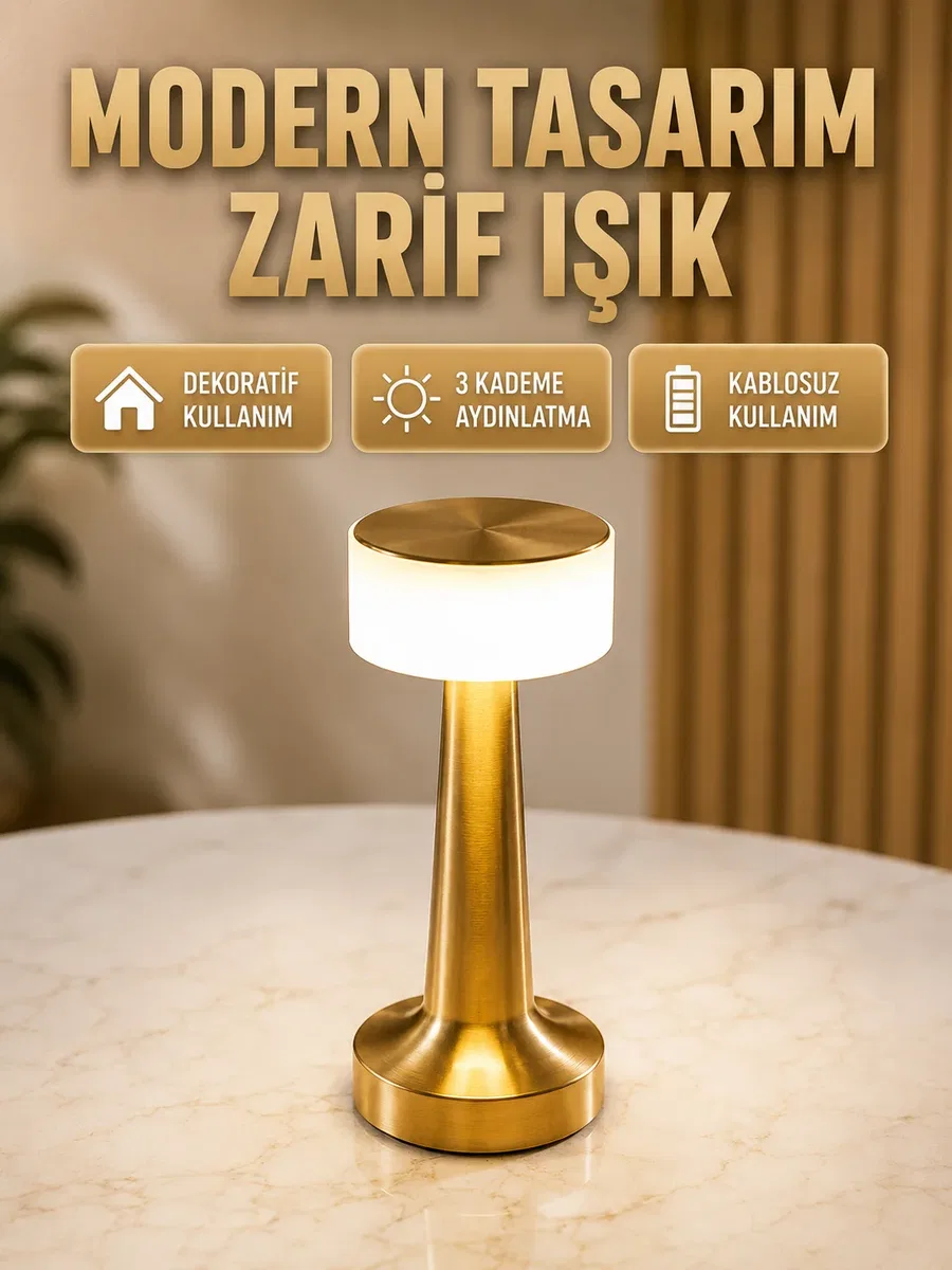 Touch Gece Lambası – Dokunmatik Kontrol, Kablosuz Kullanım, Metal Gövde Yeni Nesil