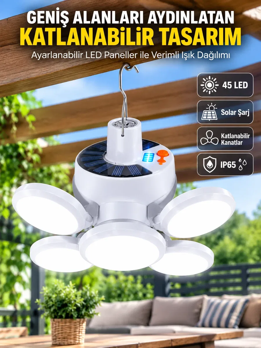 Solar Enerjili Katlanabilir Led Kamp ve Bahçe Lambası