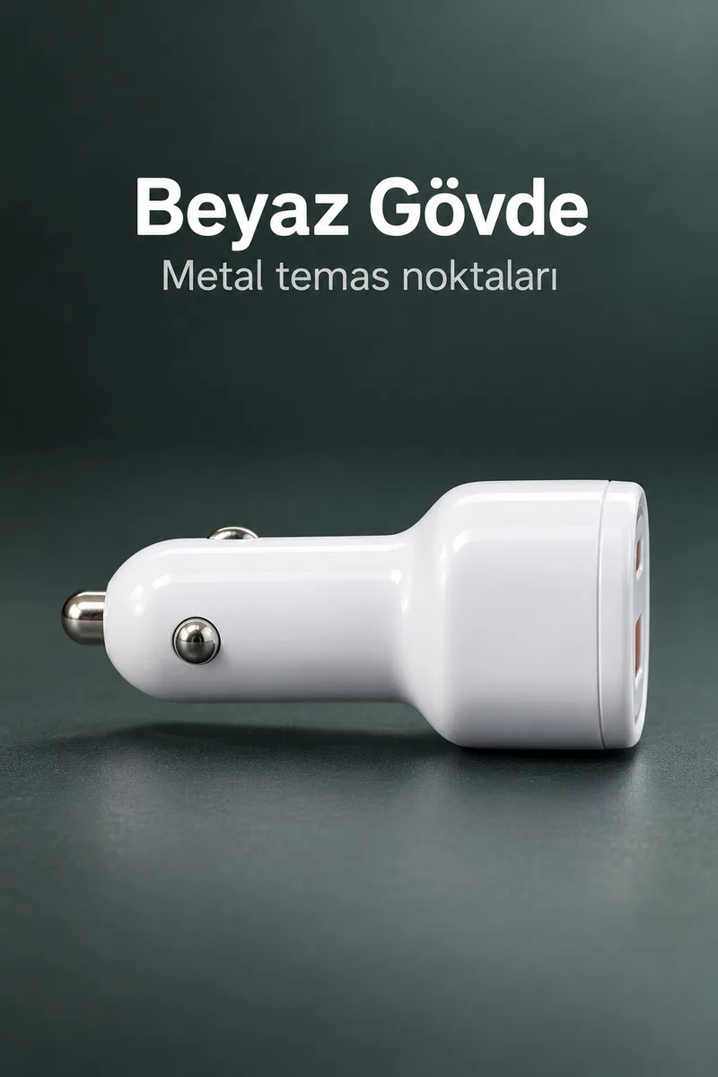 Çift Portlu Beyaz Oto Şarj Adaptörü