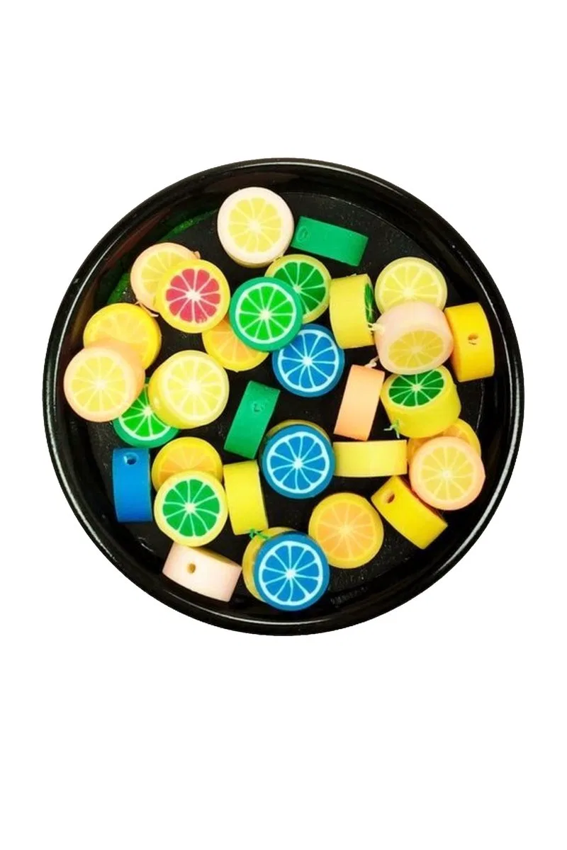 30 Adet 10 mm Polimer Kil Fimo Boncuk Takı Bileklik + 1 Metre Lastikli Misina Hediye - Renkli Limon görsel 3