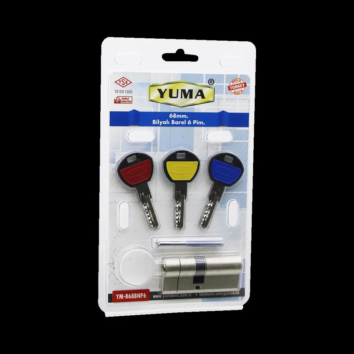 68mm 6 Pim Bilyalı Silindir Göbeği (Nikel Saten, 3 Anahtar) görsel 2