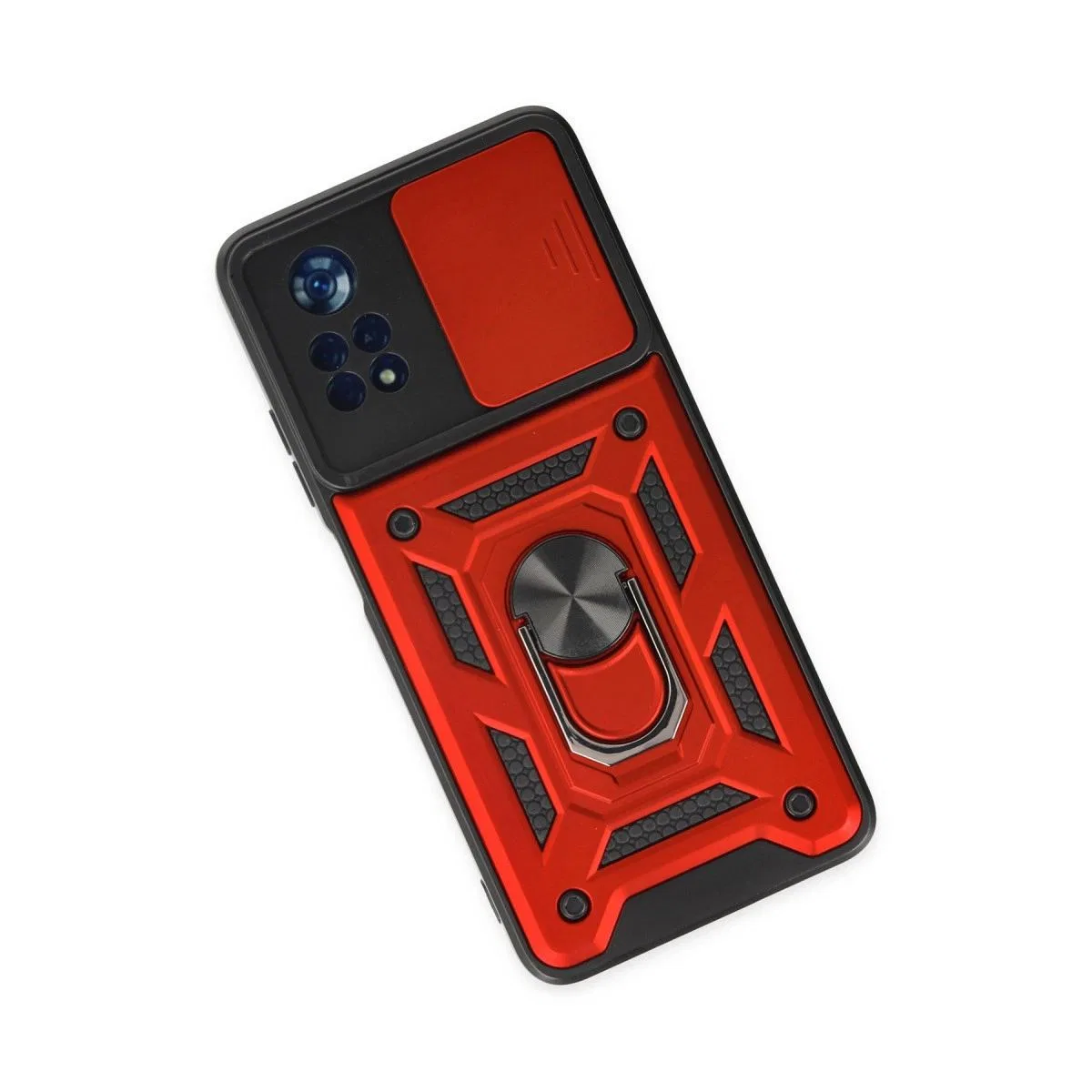 Xiaomi Poco X4 Pro 5g Kılıf Pars Lens Yüzüklü Silikon - Kırmızı görsel 3