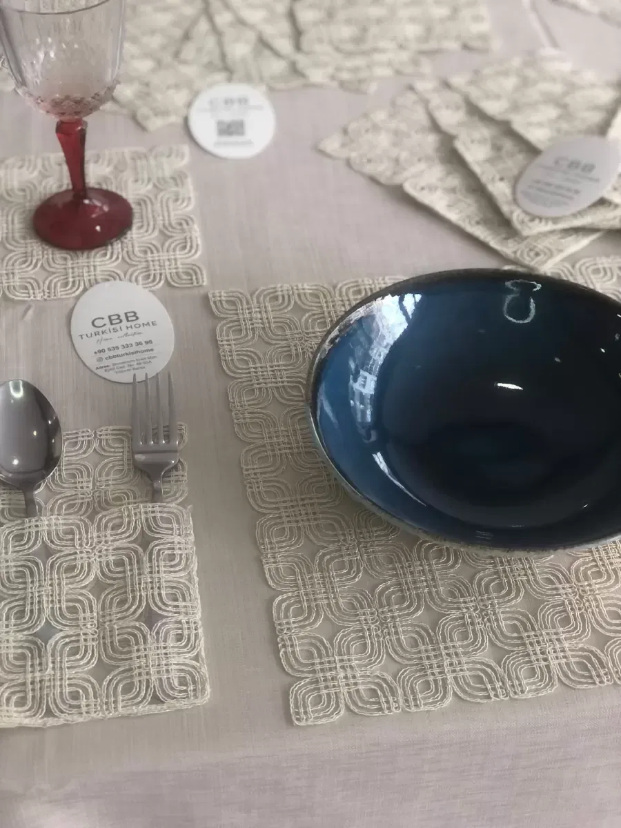 Sofra Takımı Orion Gardenya Keten Yemek Takımı 160x260 Masa Seti 26 Parça Runner Set Kapiçino görsel 3