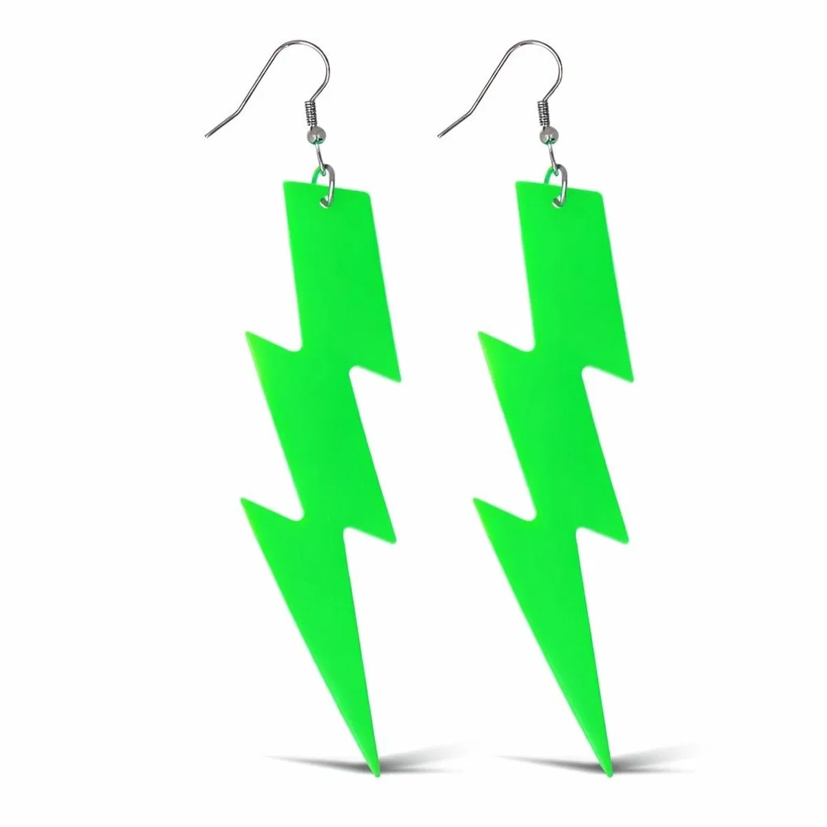 80’ler 9039lar Retro Neon Yeşil Şimşek Küpe 10 Cm görsel 3