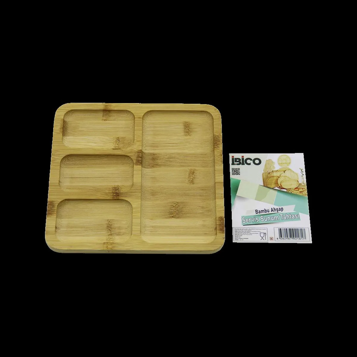 Bambu 4 Bölmeli Kare Servis Sunum Tepsisi 20x20x1. 4 cm görsel 2