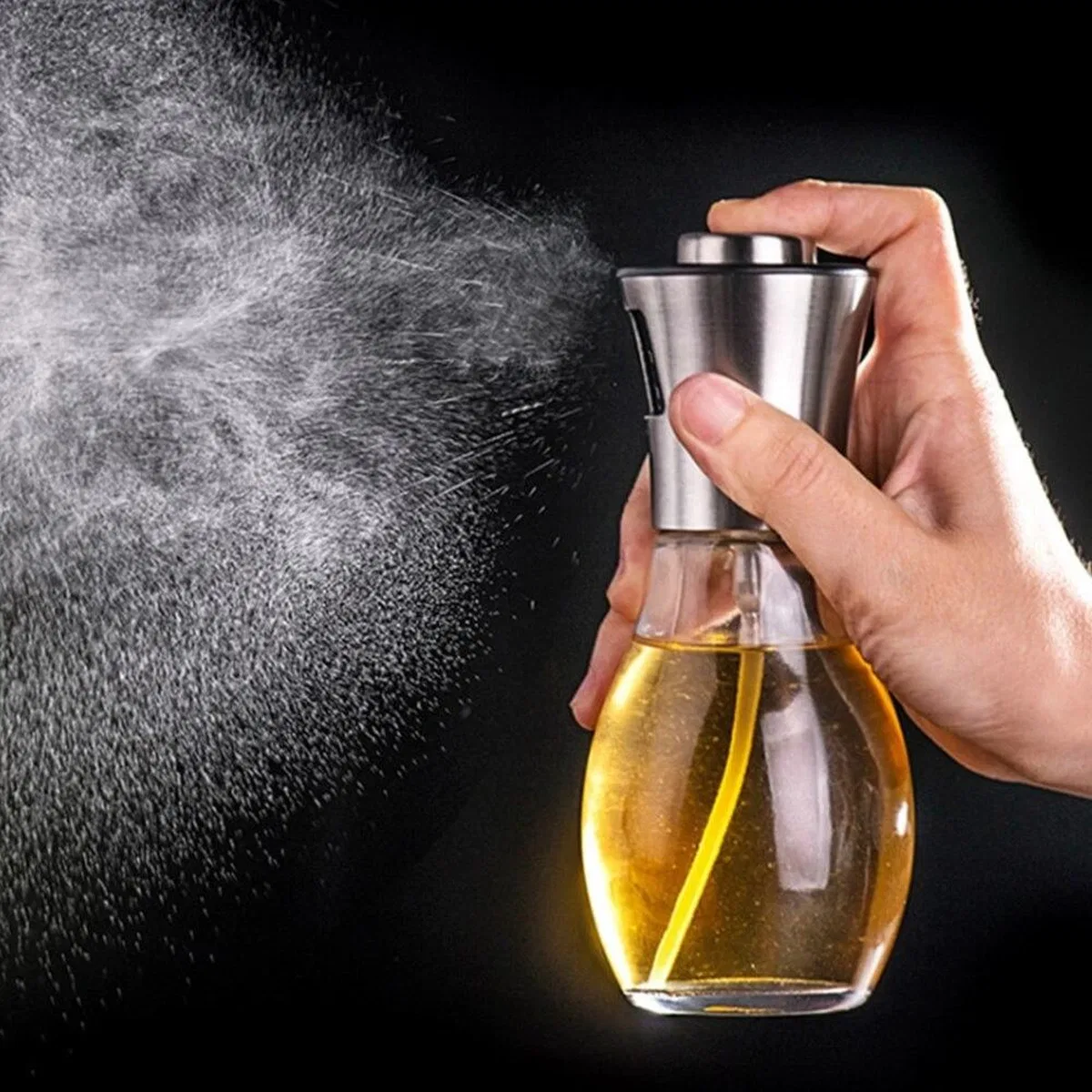 Paslanmaz Çelik Başlıklı Cam Spray Yağdanlık görsel 2