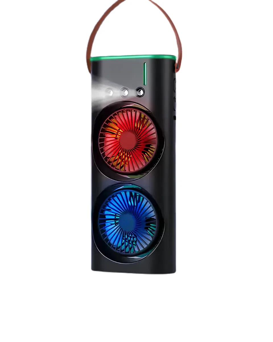 Çift Başlıklı Taşınabilir Fan RGB Işıklı Sprey Nemlendiricili Masaüstü Serinletici Fan görsel 2