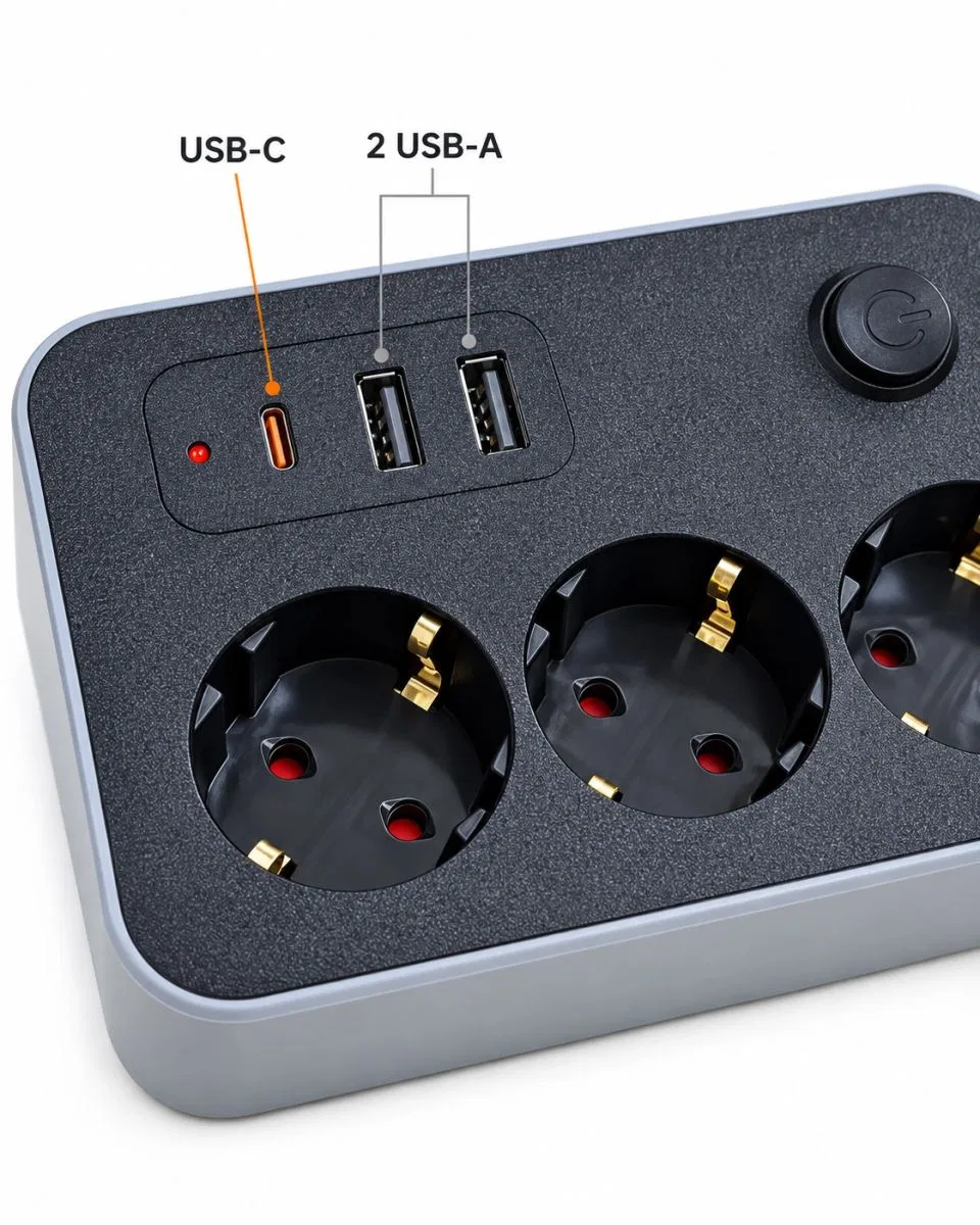 Ev Ve İş Yerleri İçin Açma Kapama Düğmeli Usb Ve Type C Bağlantılı Çoklu Uzatma Prizi görsel 5