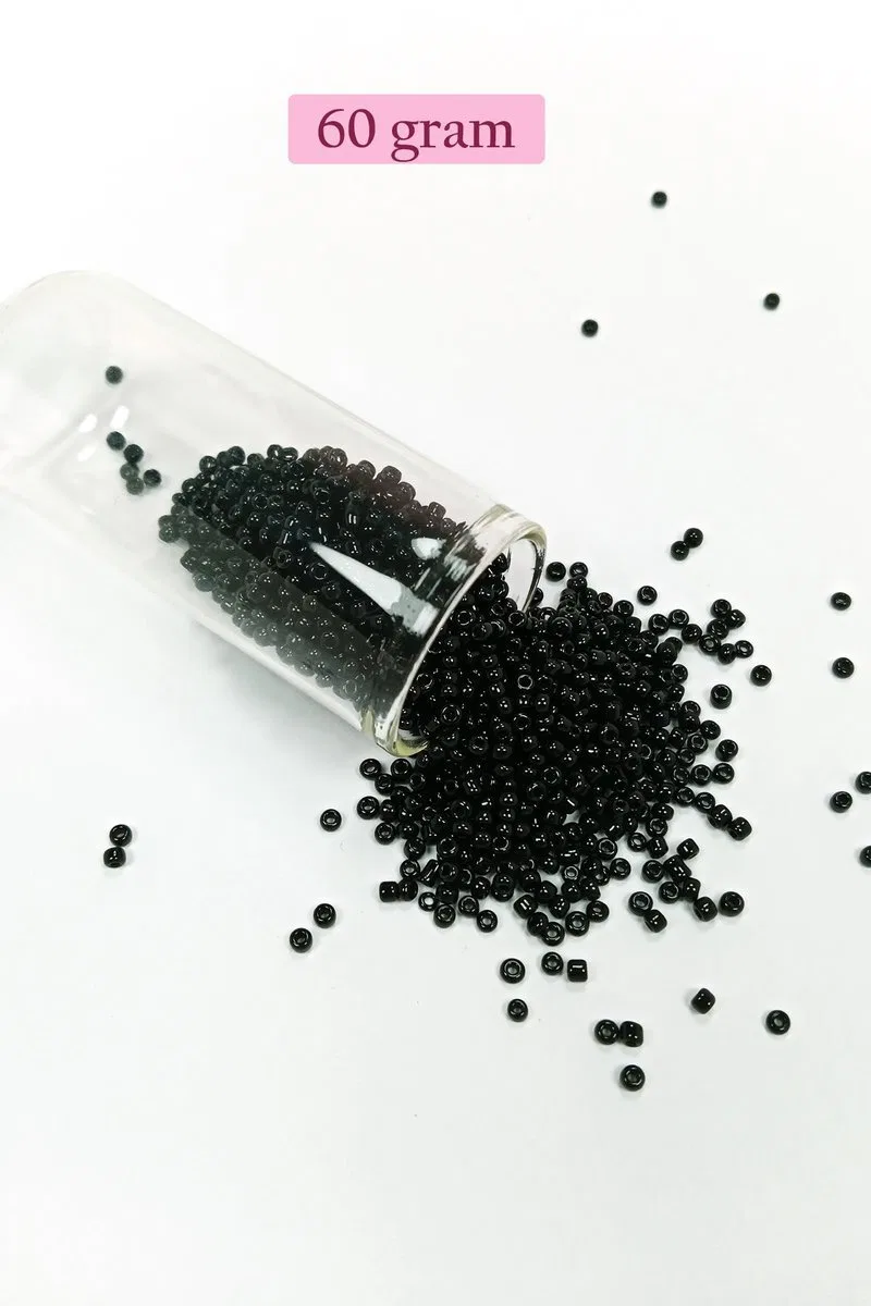 Dökme Cam Kum Boncuk (11/0) 2 mm - 60 Gram - Siyah - BNC045