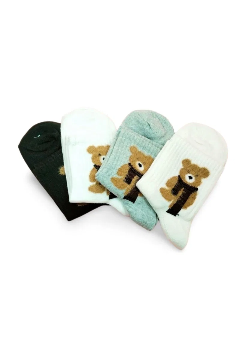 Peluş Ayıcık İşlemeli Kadın Soket Çorap 4 Çift görsel 2