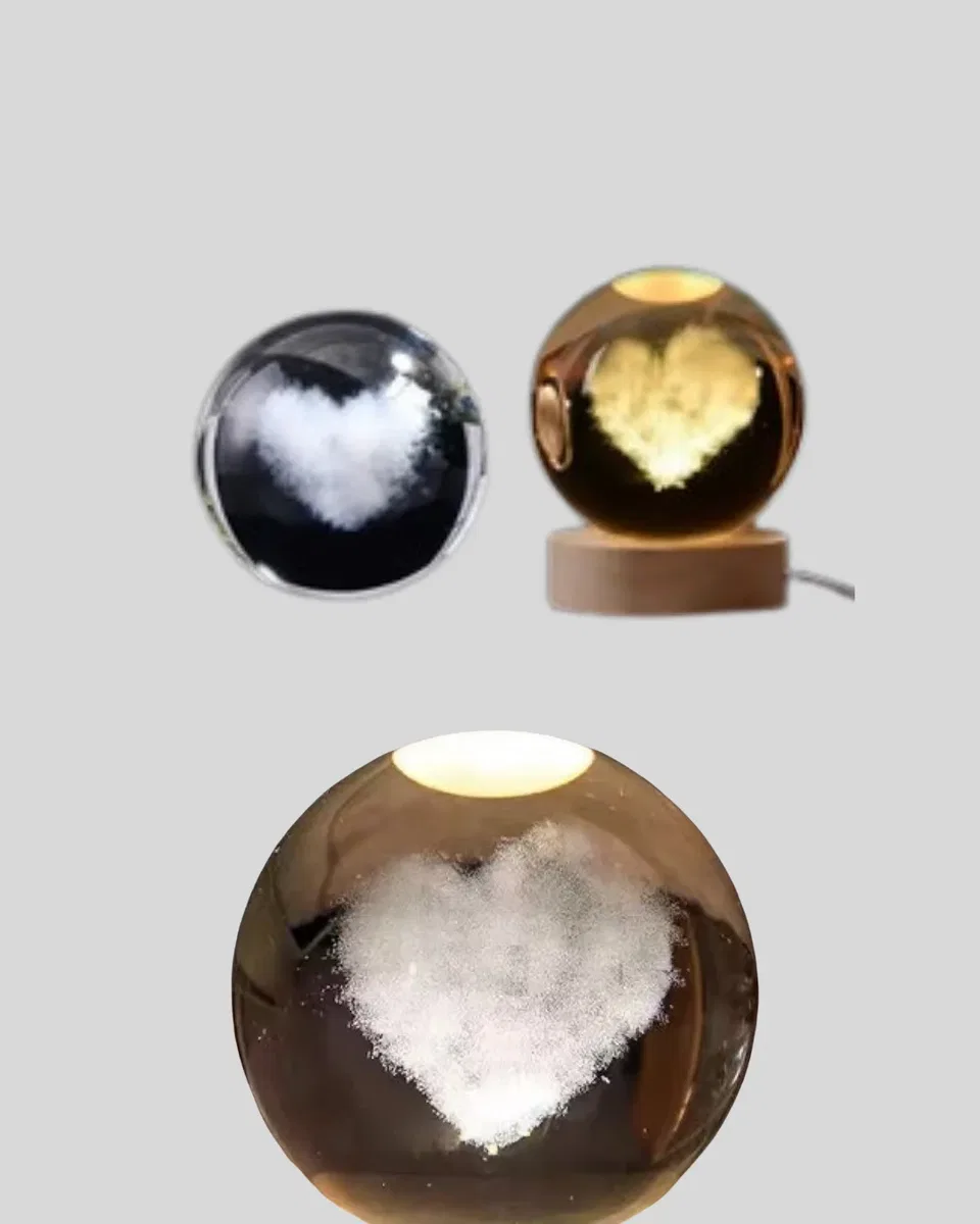 Romantik Kalpli Kristal Cam Küre USB’li Işıklı Dekoratif Obje görsel 2