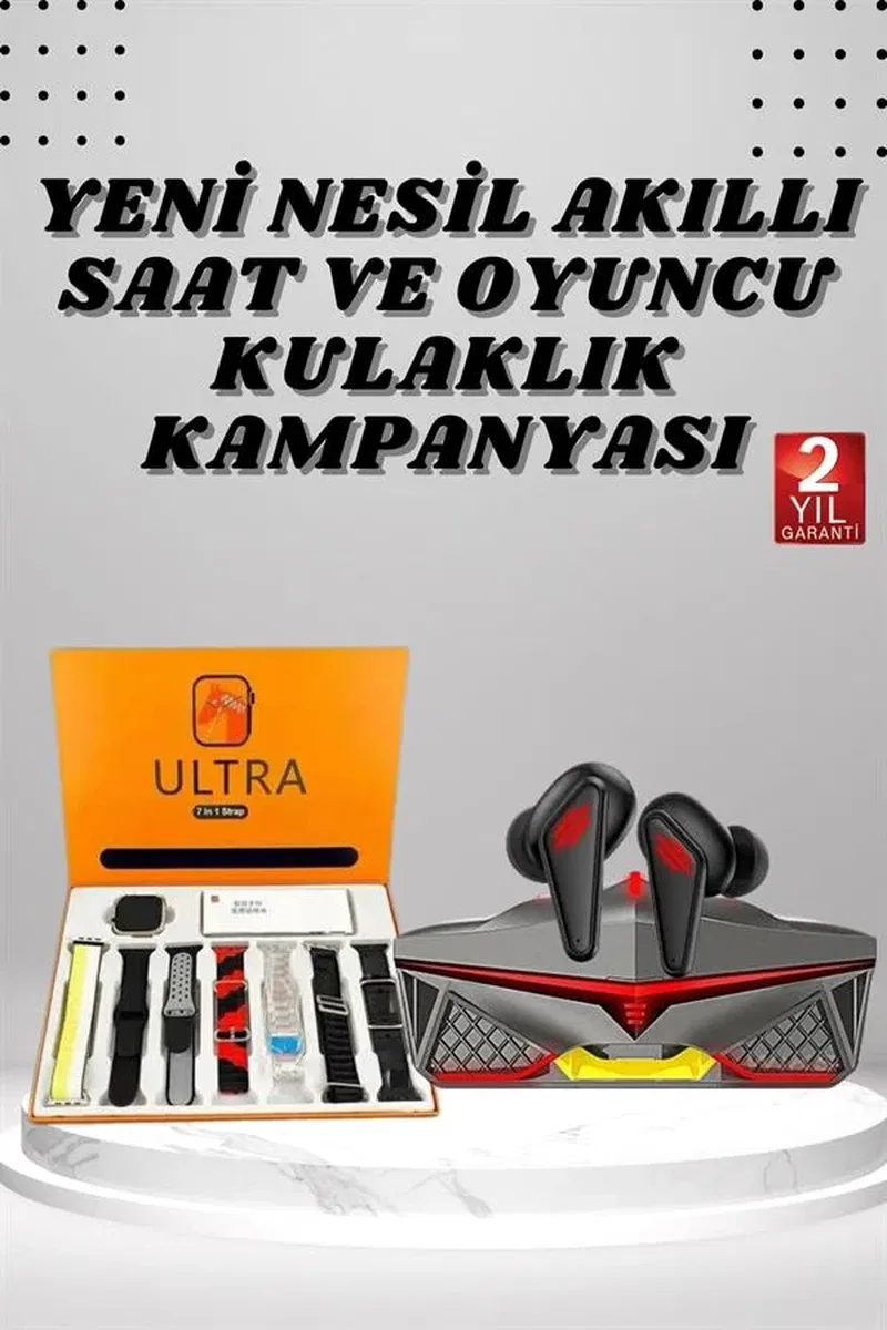 7 Kordonlu Akıllı Saat Ve Oyuncu Kulaklığı Bluetooth Bağlantılı Android ve İOS Uyumlu görsel 2