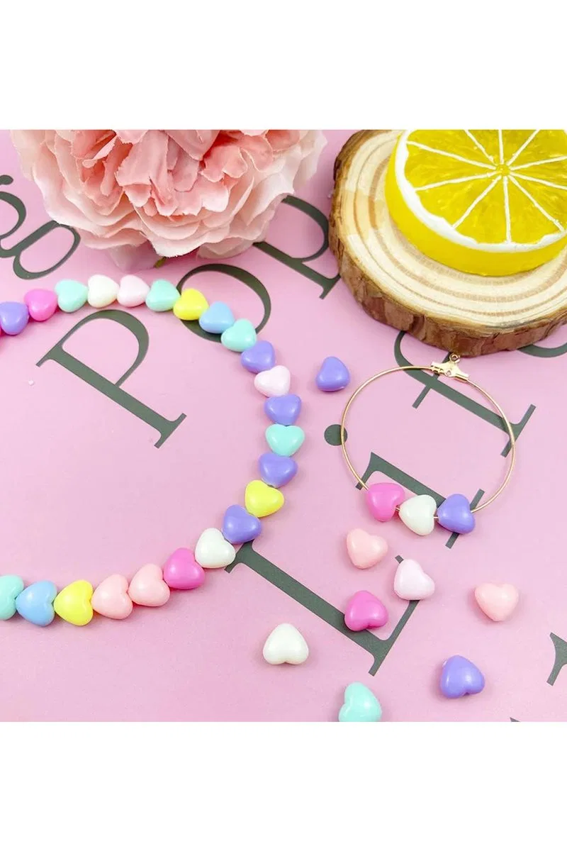 20 gr (100 adet) Şeker Rengi Akrilik Kalp Boncuklar Renkli Karışık Plastik Pastel Boncuklar Ara Boncuk Kalp Şekilli Kolye Bilezik için görsel 2