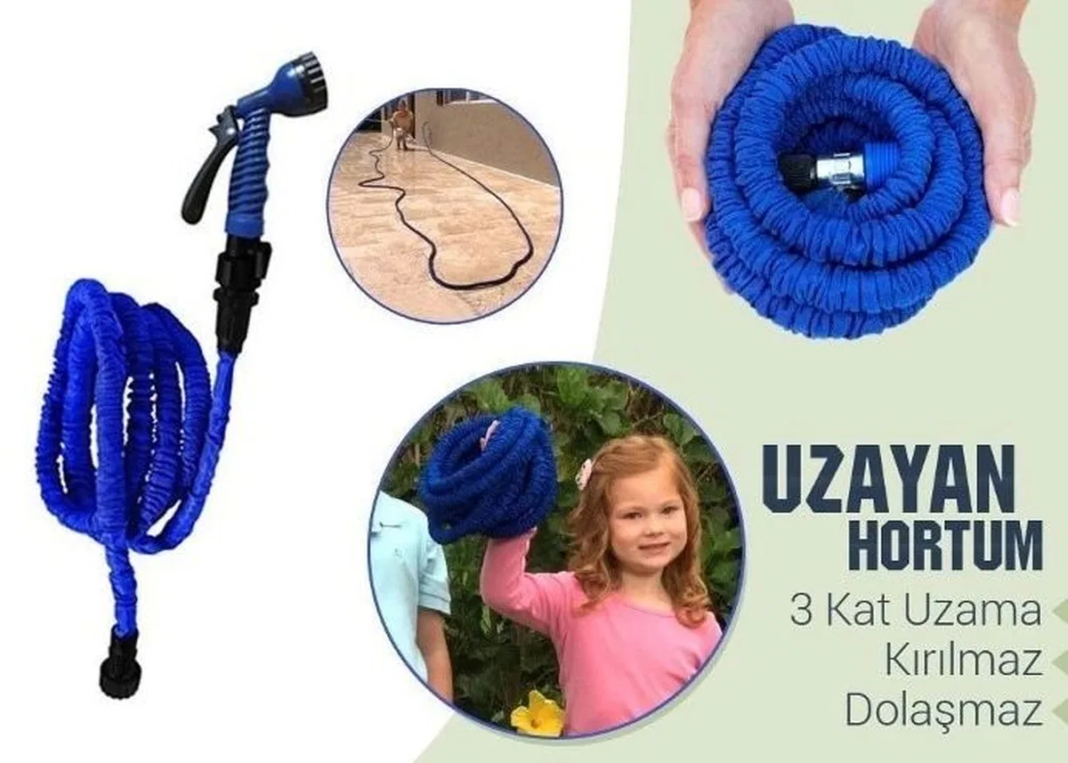 22. 5 Metre Uzayan Bahçe Sulama Araç Yıkama Hortumu 7 Kademeli Başlık görsel 5