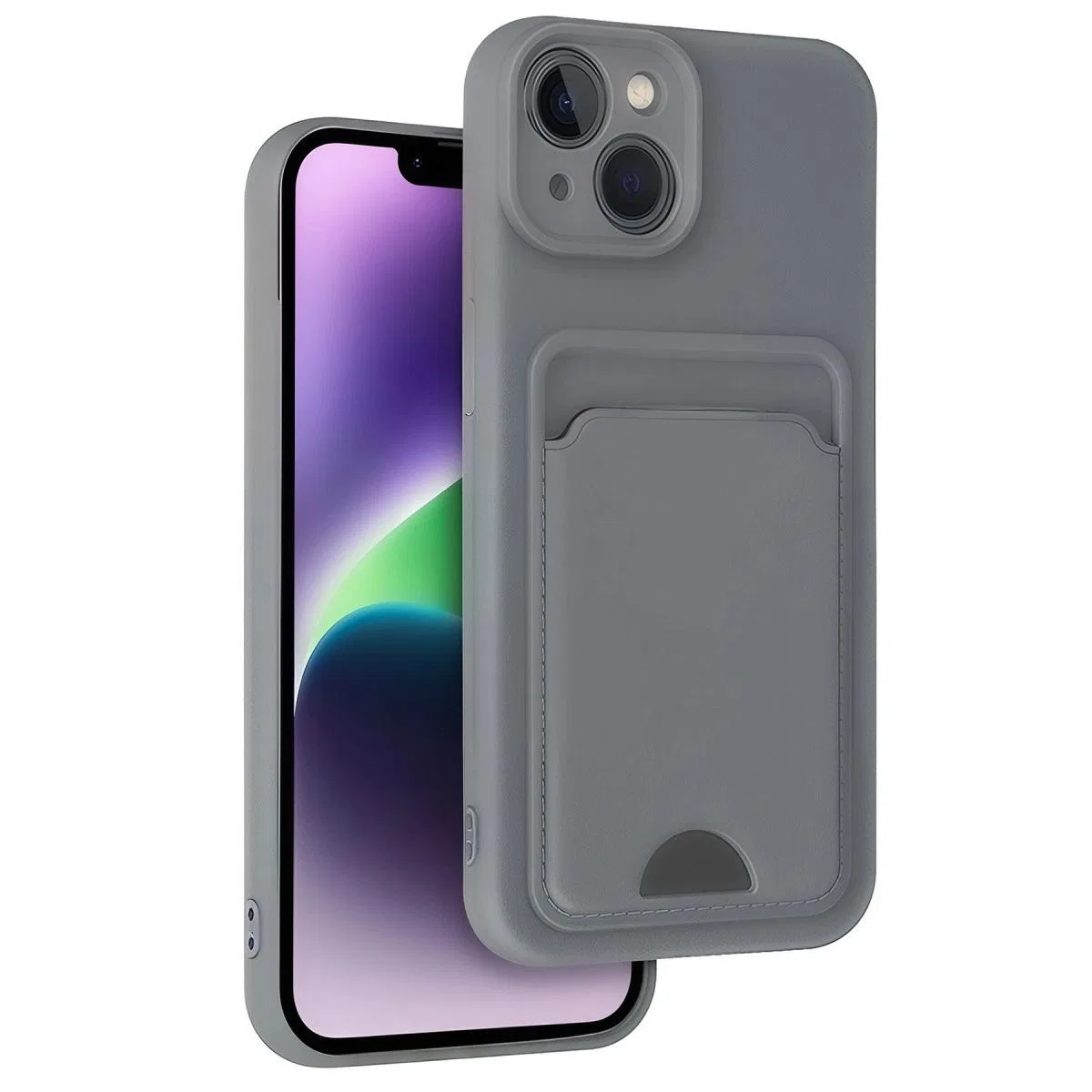 Apple İphone 14 Kılıf Kelvin Kartvizitli Silikon - Gri