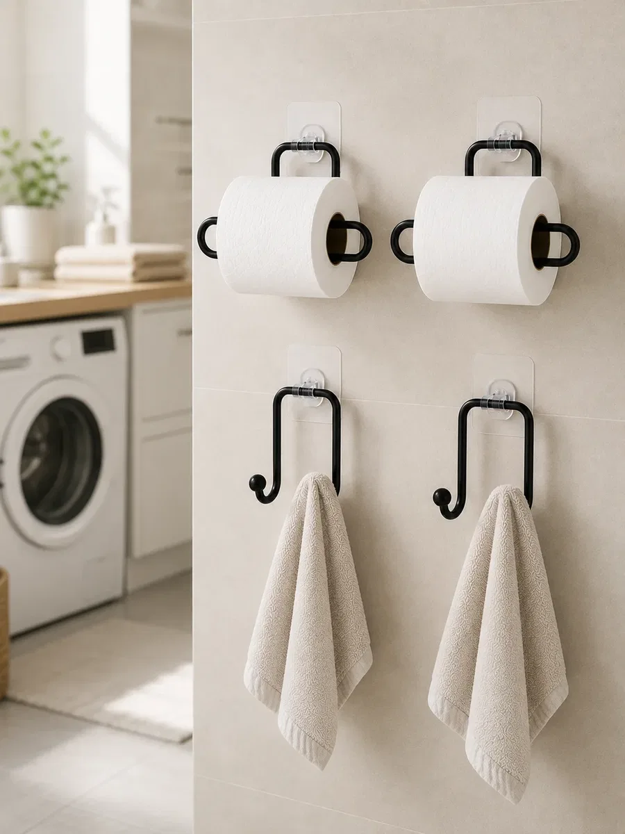 Pratik Banyo Düzenleme Seti 2 Adet Rulo Kağıt Tutucu 2 Adet Havlu Askılığı görsel 5