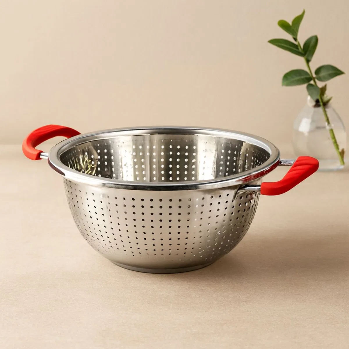 24 cm Plastik Kulplu Metal Süzgeç - Çelik Sepet