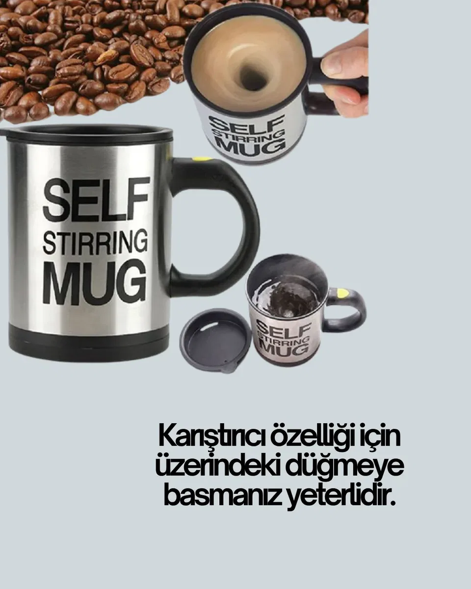 Pratik ve Dayanıklı Termos Kupa | Tek Tuşla Otomatik Karıştırma görsel 2