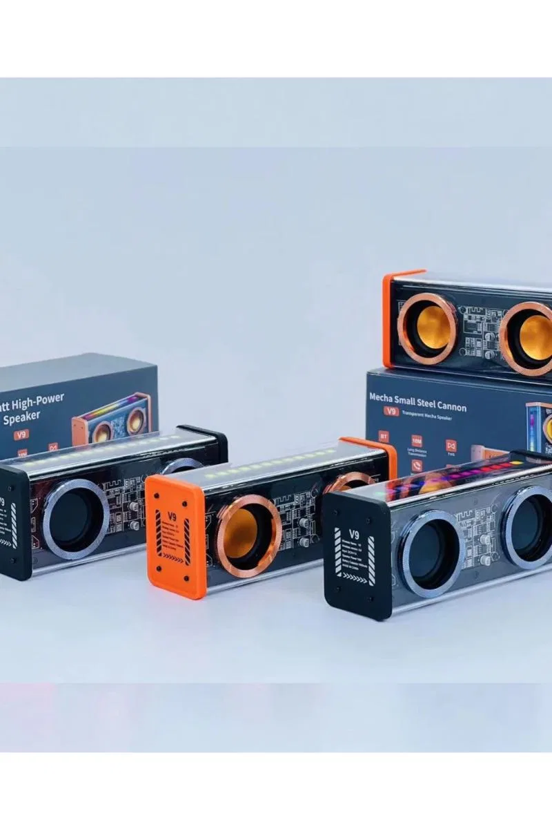 Şeffaf Mecha Müzik Tws Stereo Rgb İşıklı Hoparlör Kablosuz Bluetooth 5. 0 Taşınabilir Hoparlör V9 görsel 3