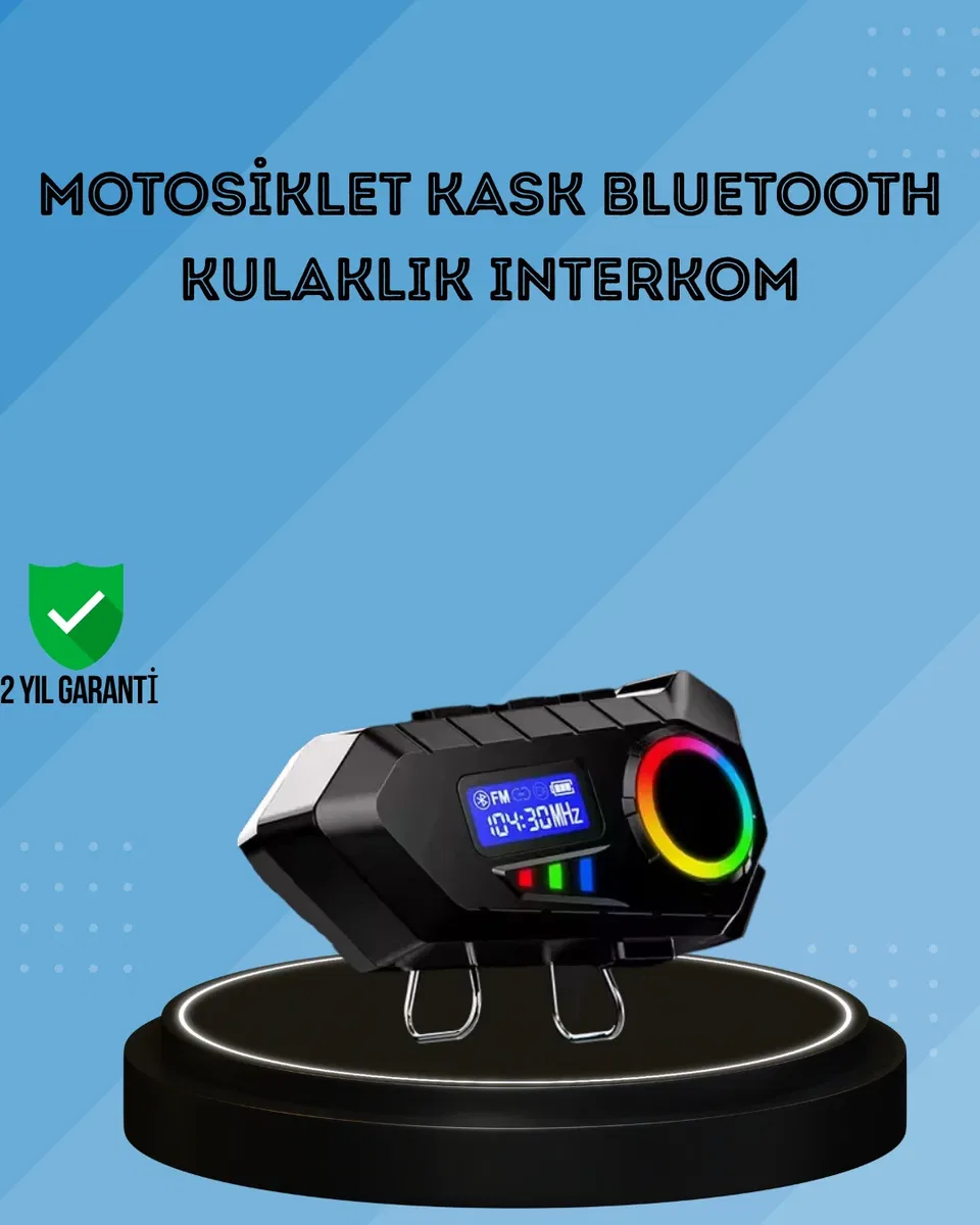 500mAh Bataryalı Bluetooth 5. 4 İnterkom LED Ekranlı FM Destekli
