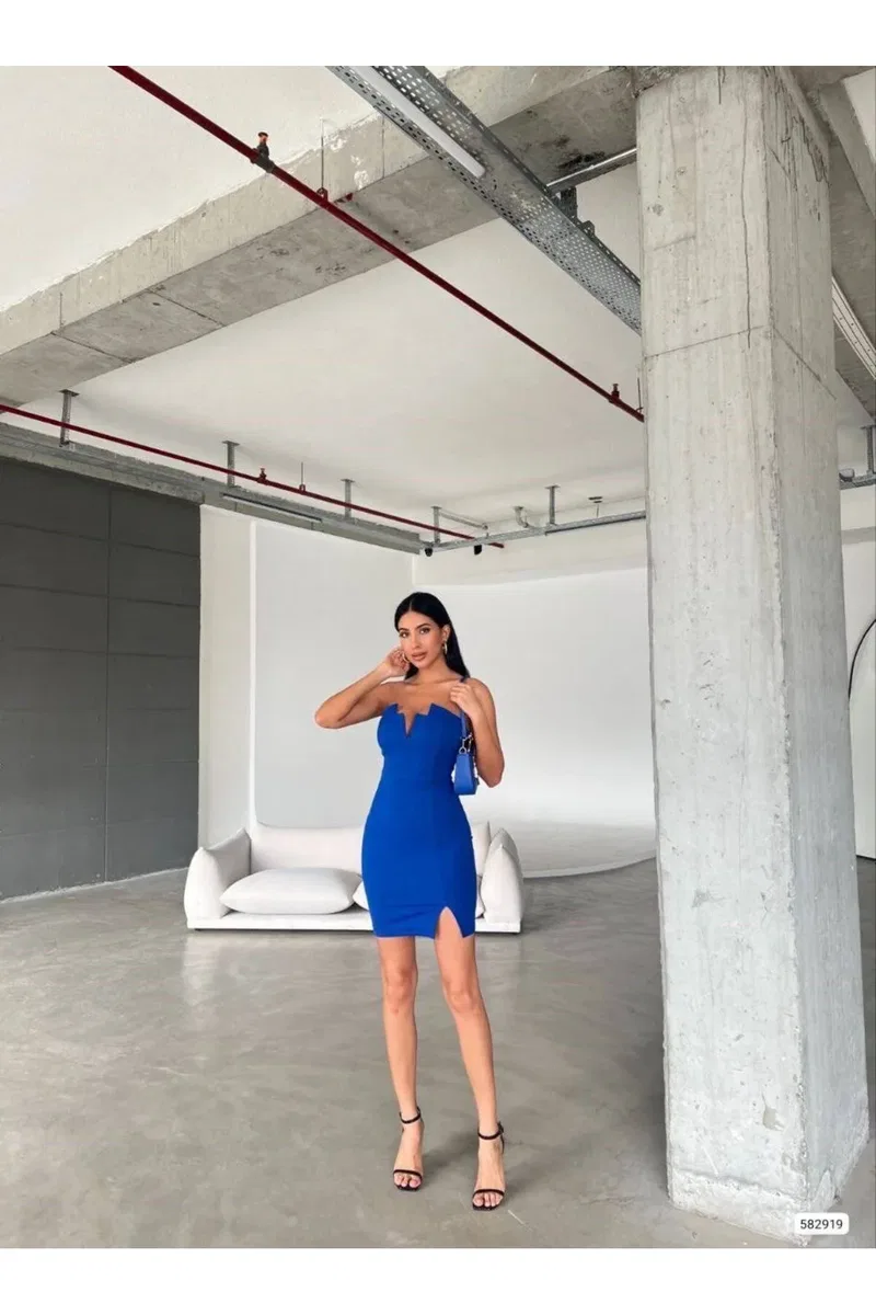 Kadın Bohem V Yaka Straplez Mini Abiye Elbise