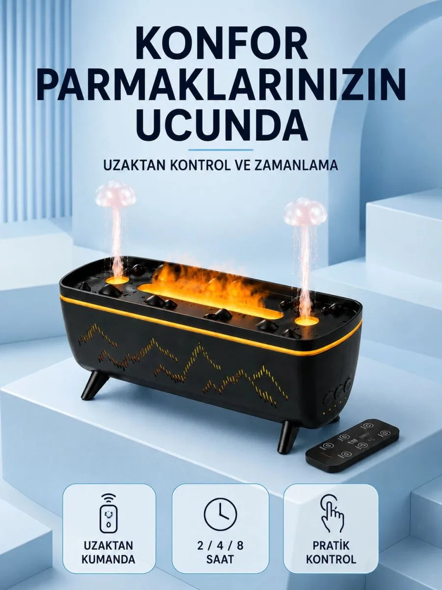 Siyah Aroma Difüzörü Jöle Damla Efektli Hava Nemlendirici Uzaktan Kumandalı Led Işıklı
