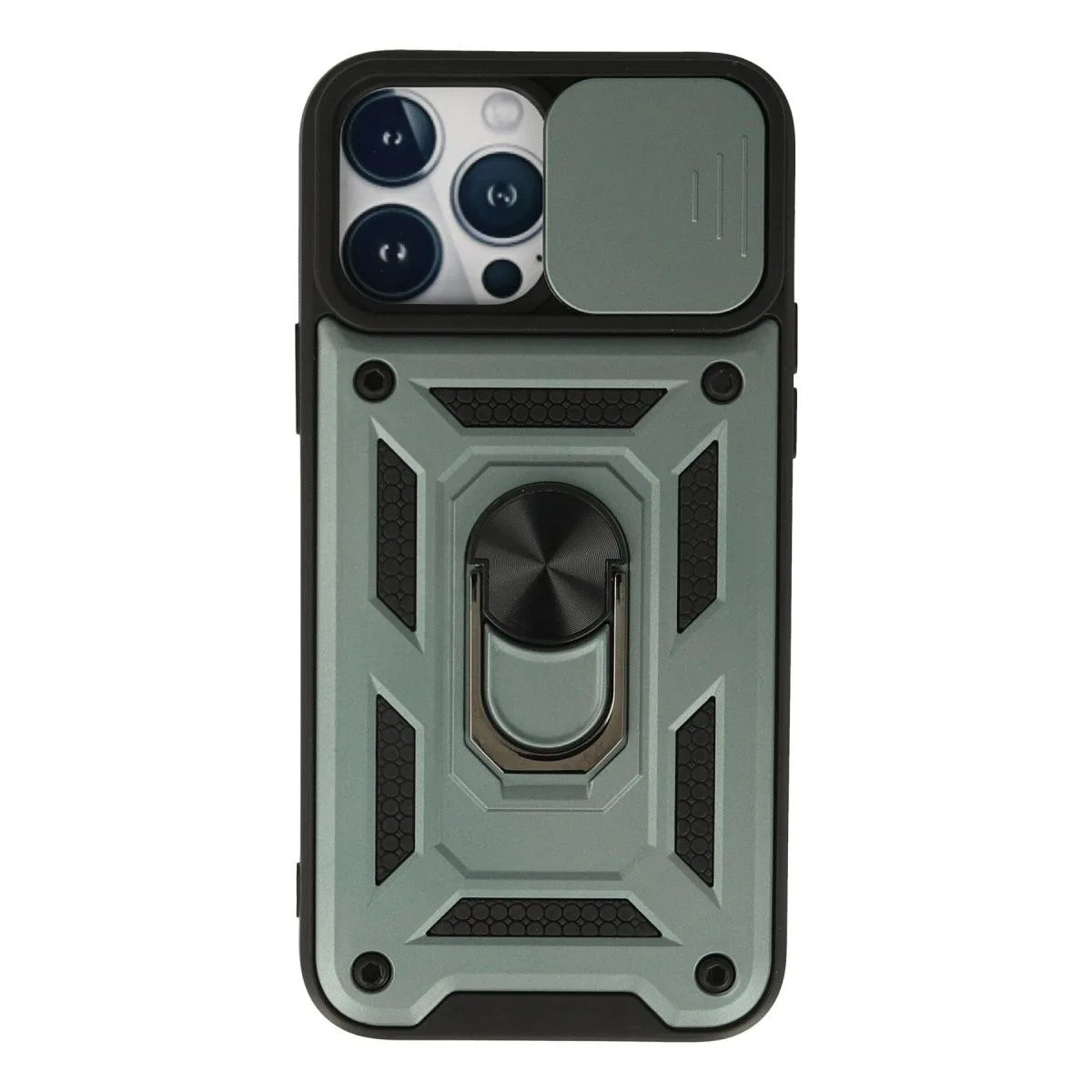 Apple İphone 13 Pro Kılıf Pars Lens Yüzüklü Silikon - Yeşil