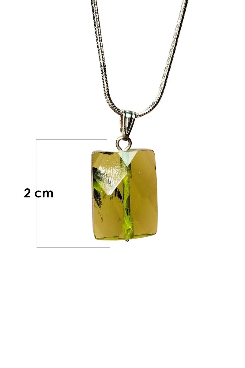 Moldavit Doğal Taşı Zincirli El Yapımı Kolye Uç: 2 cm Zincir: 20 cm Kutulu görsel 2