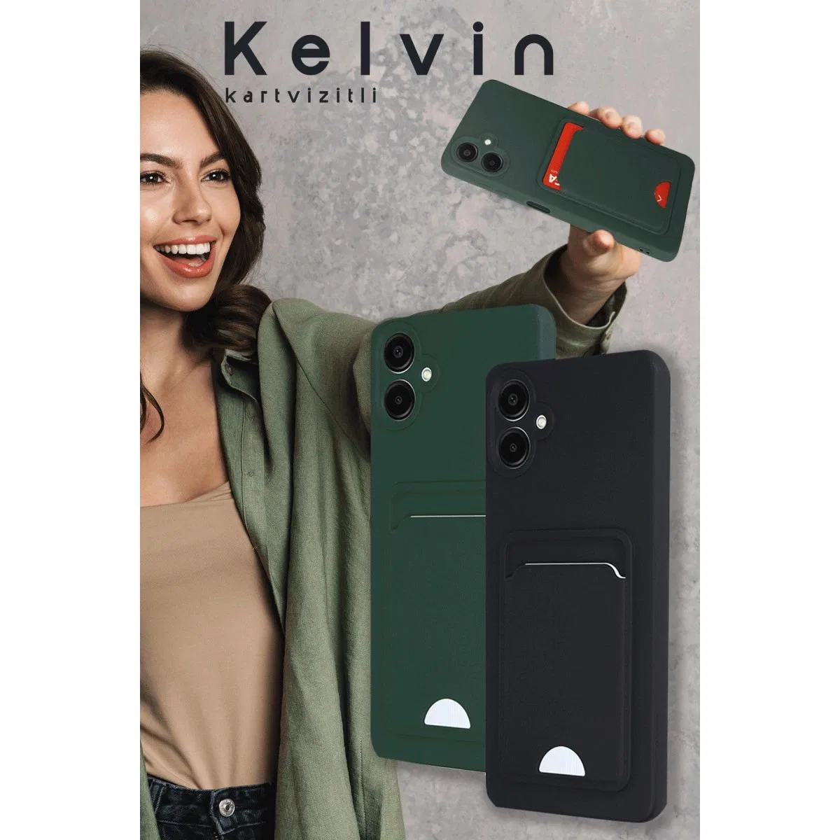 Samsung Galaxy A16 5g Kılıf Kelvin Kartvizitli Silikon - Açık Yeşili görsel 3